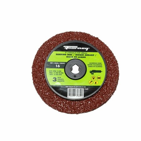 FORNEY Resin Fibre Sanding Disc, Aluminum Oxide, 5 in x 7/8 in Arbor, 16 Grit 71659